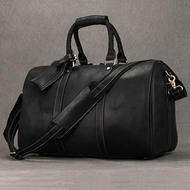 Crazy Horse Leather Men’s Travel Duffle Bag Retro Cowhide - VacationGrabs