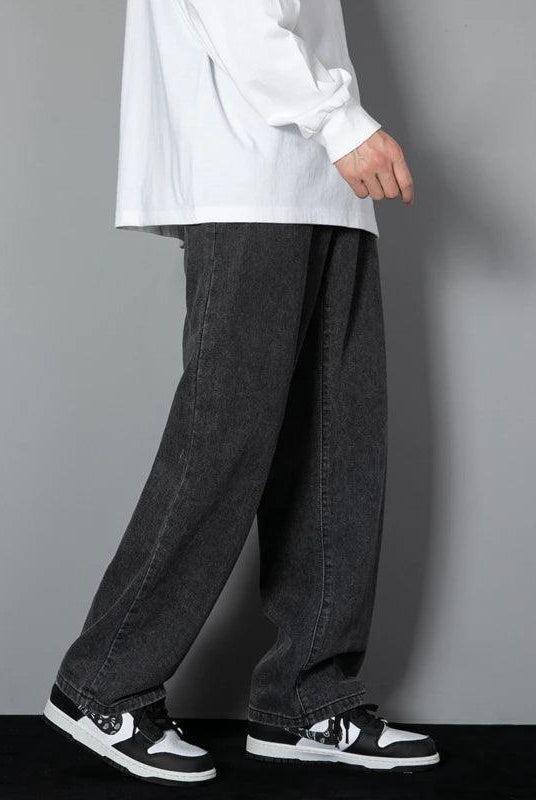 Korean Men's Casual Long Jeans Classic Straight Denim Wide-leg Pants