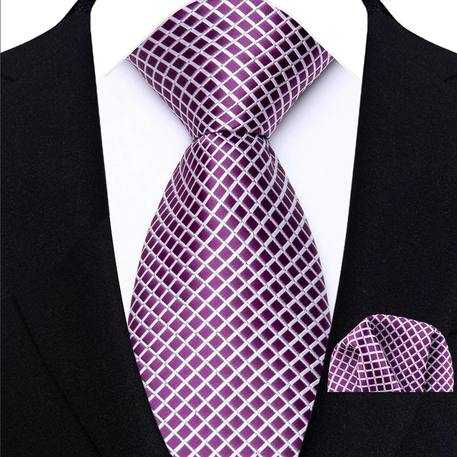 Men Tie Hankerchief Set Plaid & Checks 8CM Necktie Pocket Square Cravat for Male Wedding Party Business Gift Accessories