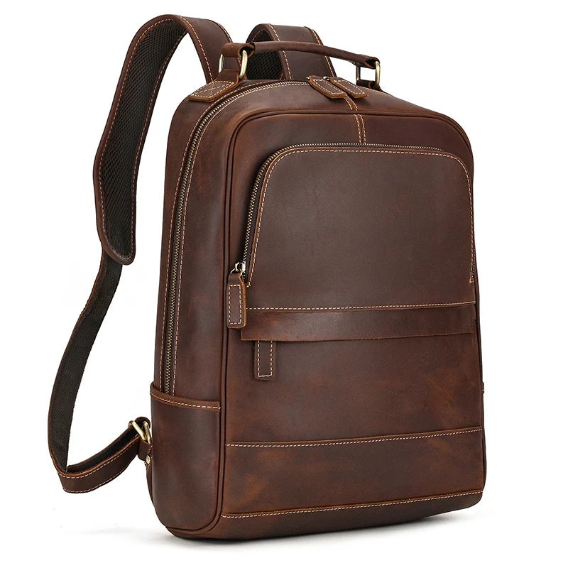 Large Capacity Leather Backpack Men 15.6" Laptop Travel Bag