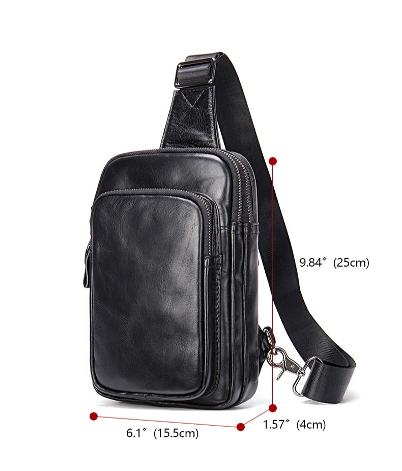 Mens Chest Bag 100% Genuine Leather Crossbody Pack
