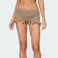 VacationGrabs Boho Style Women Knit Crochet Beach Shorts Low Rise Bead Trim Loose Fit Mini Short Pants Summer Casual Streetwear