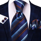 Men's navy striped tie, silk material, perfect for formal occasions, how to tie mens tie