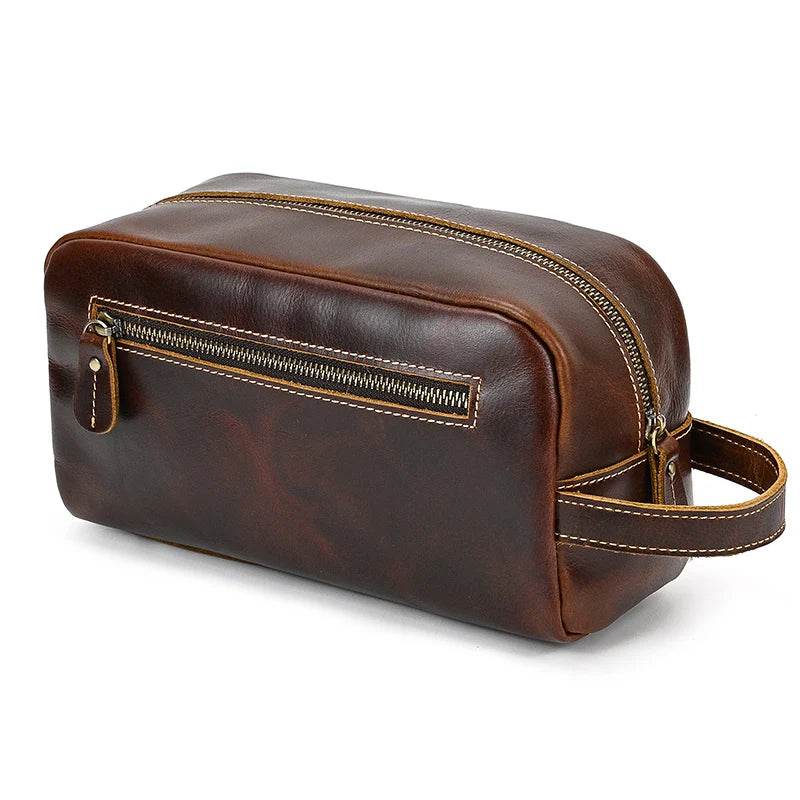 Crazy Horse Genuine Leather Small Travel Toiletry Bag - VacationGrabs