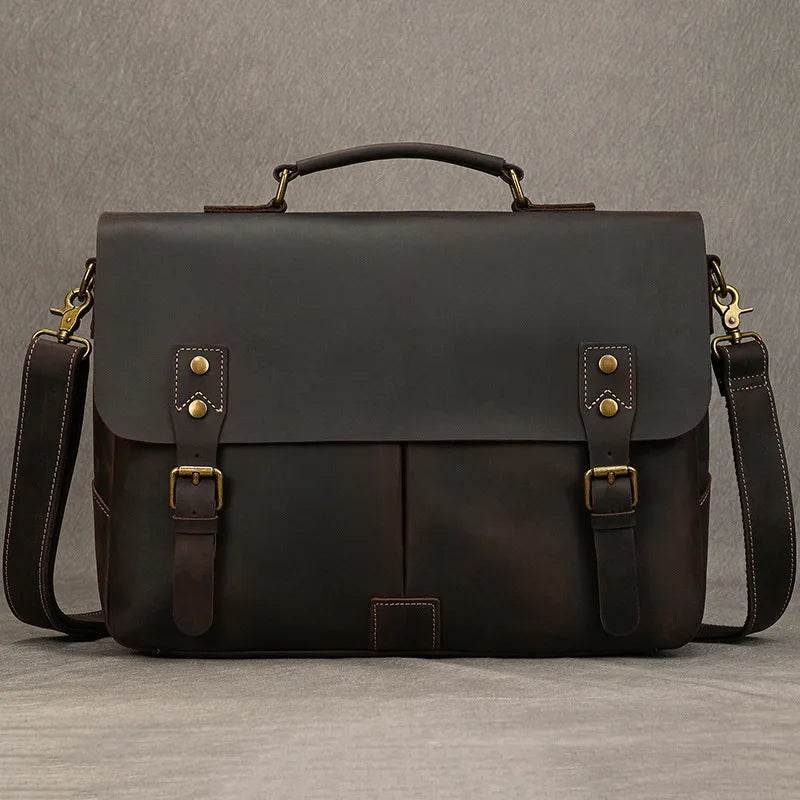 Cowhide Leather Briefcase – A4 Document & Laptop Shoulder Bag - VacationGrabs