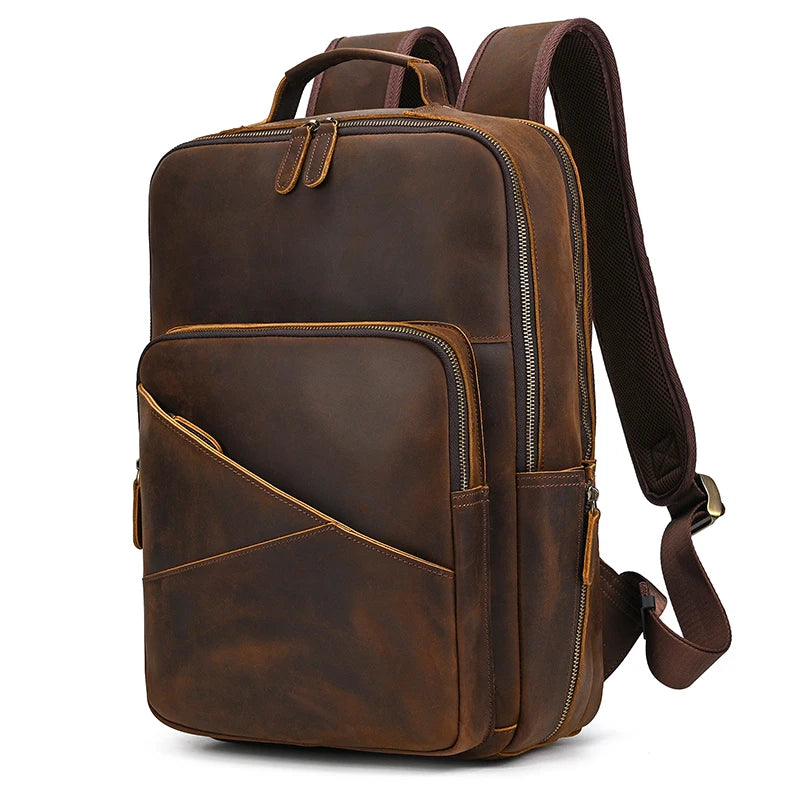 Men’s Crazy Horse Leather Backpack 15.6" Laptop School Bag