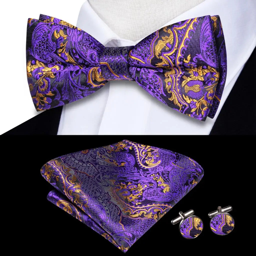 Purple bow tie silk with paisley pattern for formal events