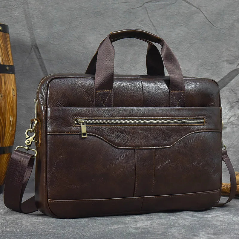 Men's Leather Briefcase 15.6" Laptop Bag Top Layer Leather