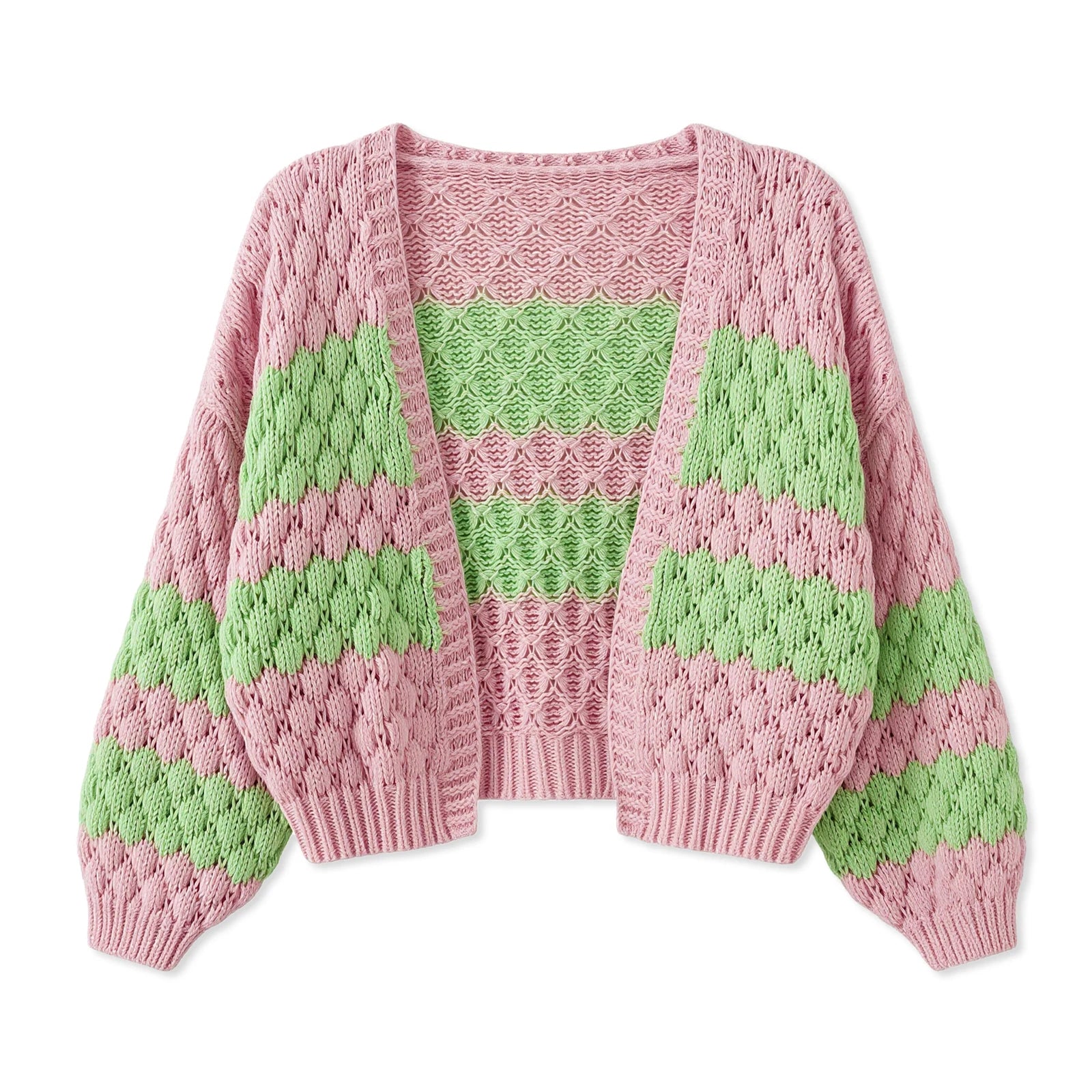 VacationGrabs Women Oversized Cardigan Sweaters Color Block Long Sleeve Chunky Knit Sweaters Coat Y2K Open Front Colorful Cardigans