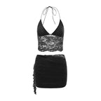 Pink Lace Two Piece Set | Strapless Top & Mini Skirt