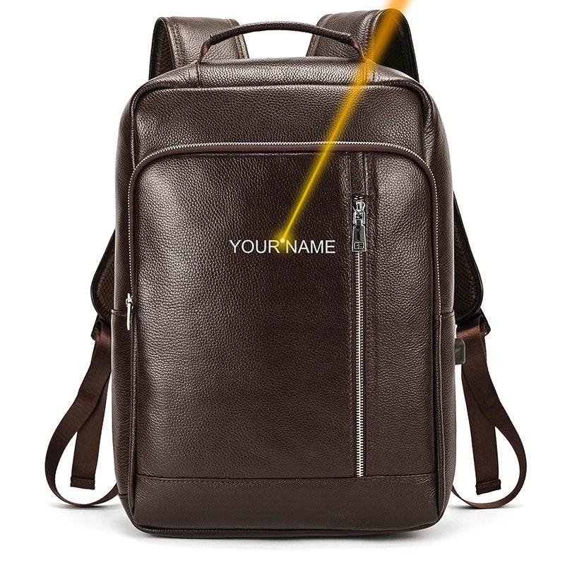 Crazy Horse Leather Laptop Backpack for Men Business School - VacationGrabs