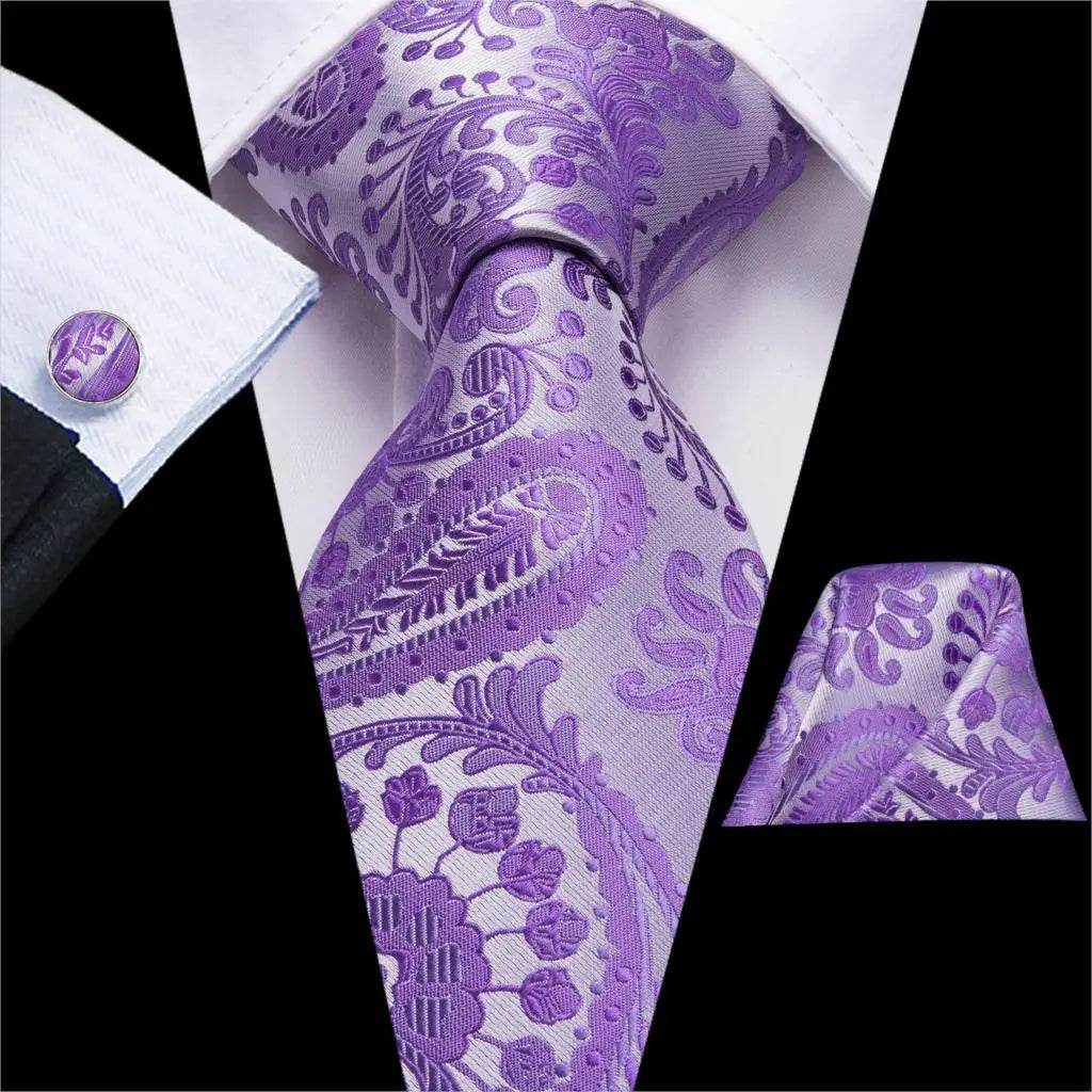 Purple Paisley Silk Tie Set for Men - VacationGrabs