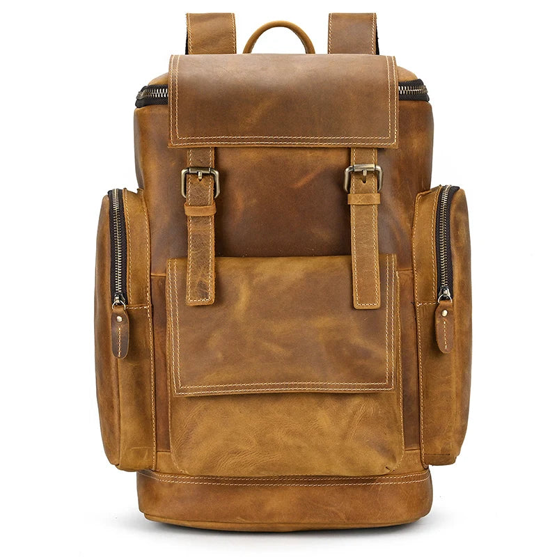 Retro Leather Backpack 15.6" Leather Laptop Daypack for Men
