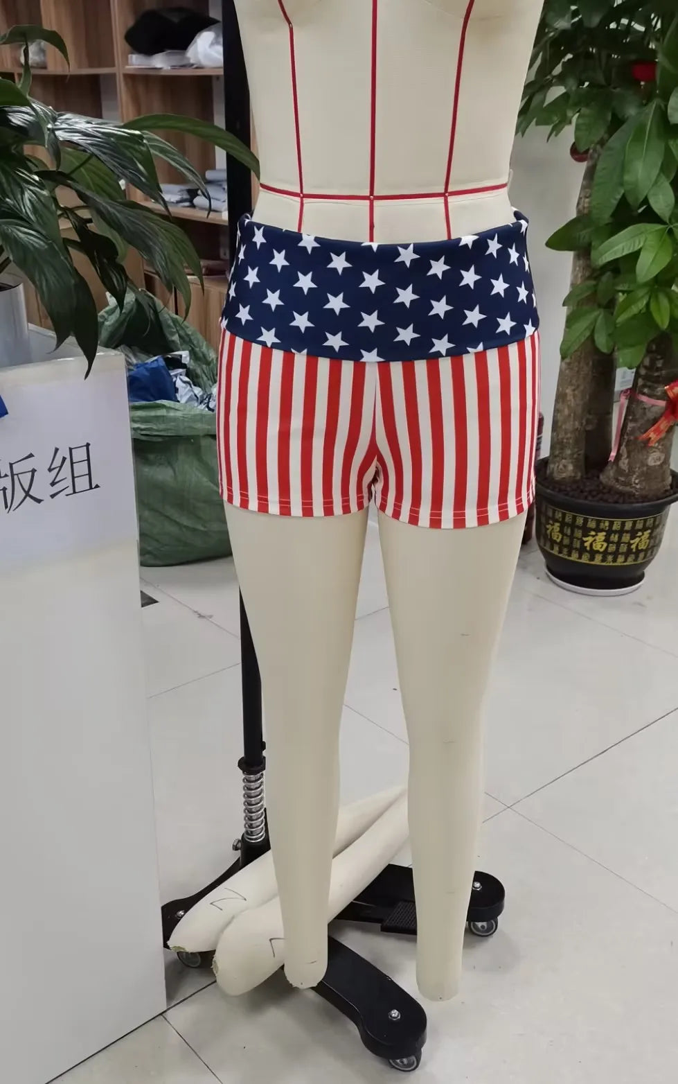 VacationGrabs Womens Patriotic Shorts Casual Foldover Waist Stars and Stripes Print Slim Fit Shorts Streetwear Shorts Independence Day