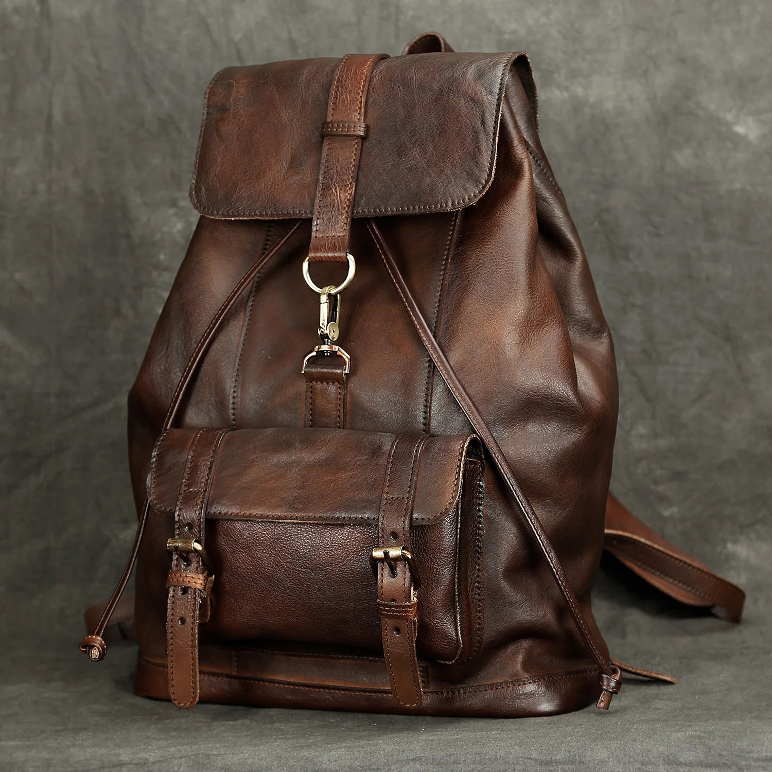 USB Charging Leather Backpack for Men 15.6" Laptop