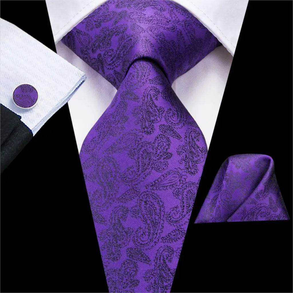 Purple Paisley Silk Tie Set for Men - VacationGrabs