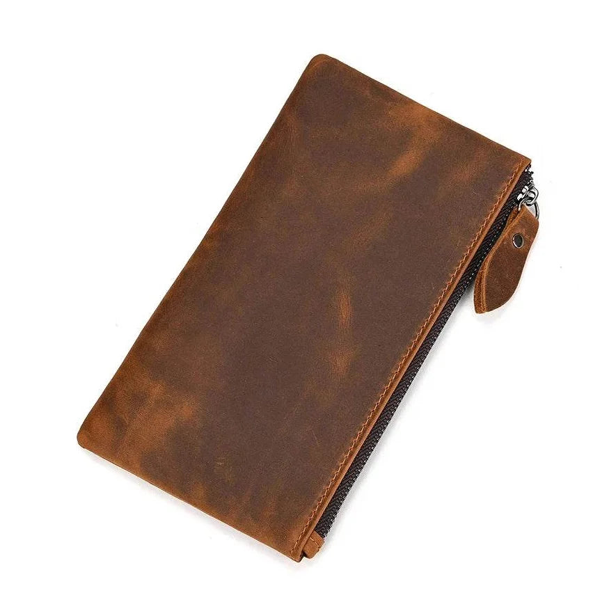 Crazy Horse Leather Zipper Wallet with Key Chain for Coins & Cards - VacationGrabs