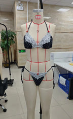 VacationGrabs Women Polka Dot Lace Trim Bikini Set Halter Triangle Top Side Tie Bottom 2 Piece Swimsuit Summer Beachwear Bathing Suit