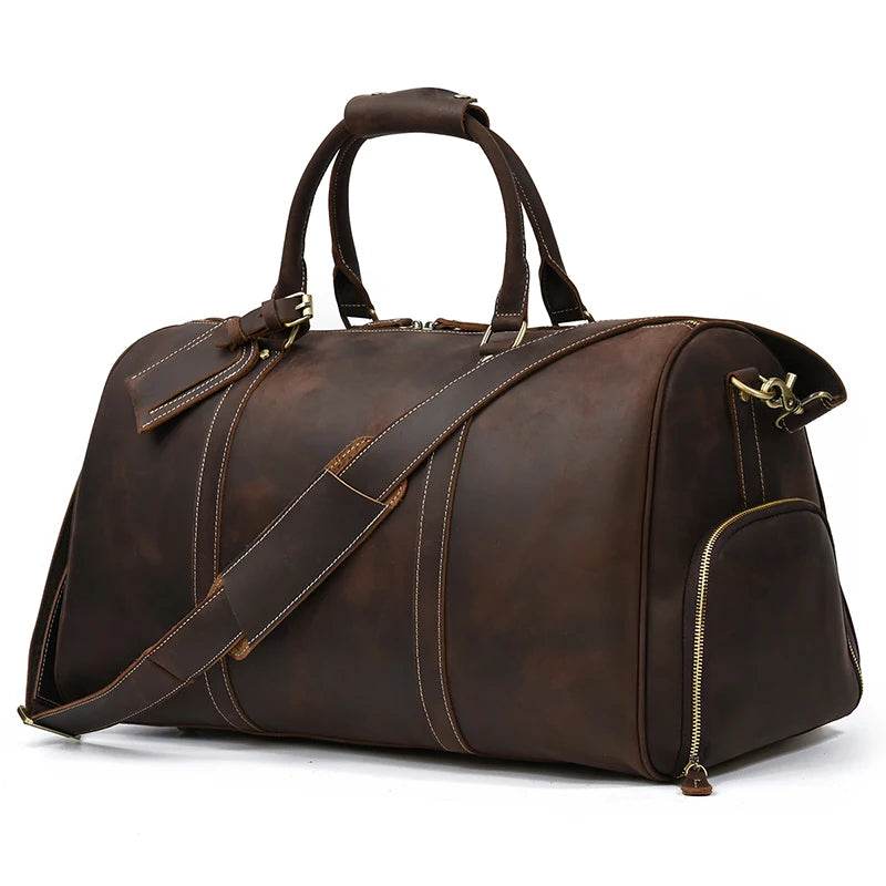 Luxury Travel Handbag With Suit Compartment Genuine Leather - VacationGrabs