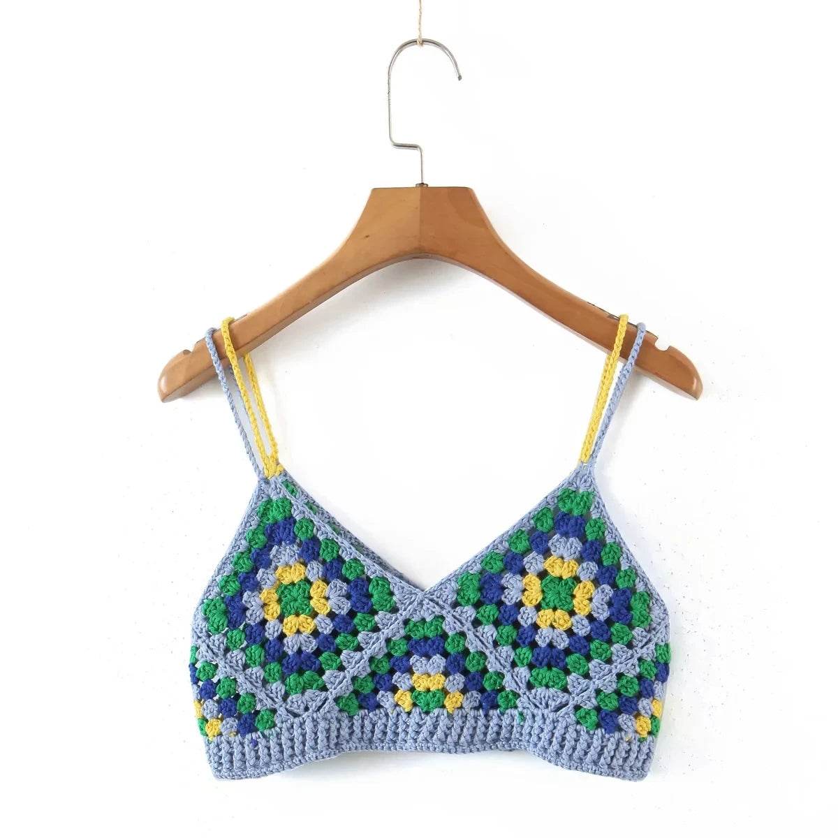 Boho Crochet Cropped Camis Tank Top Handmade Knittted - VacationGrabs