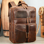 Men's Genuine Cowhide Leather Travel Backpack, 20-35L