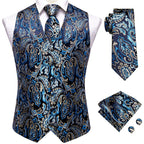 Men's blue paisley tie and vest set for formal occasions