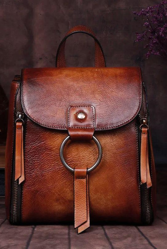  Retro Design Womens High Quality Leather Backpack Daypack Genuine Leather Rucksack