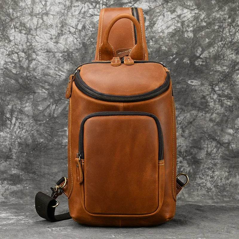 Genuine Leather Chest Bag Crazy Horse Vintage Crossbody Sling - VacationGrabs