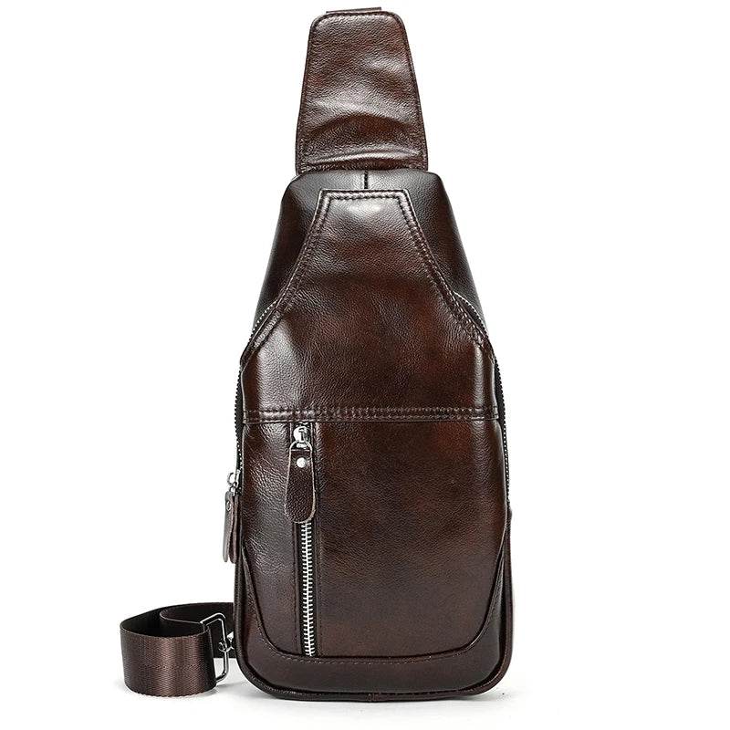 Man's Sling Bag Genuine Leather Chest Bag Crossbody for Gym - VacationGrabs
