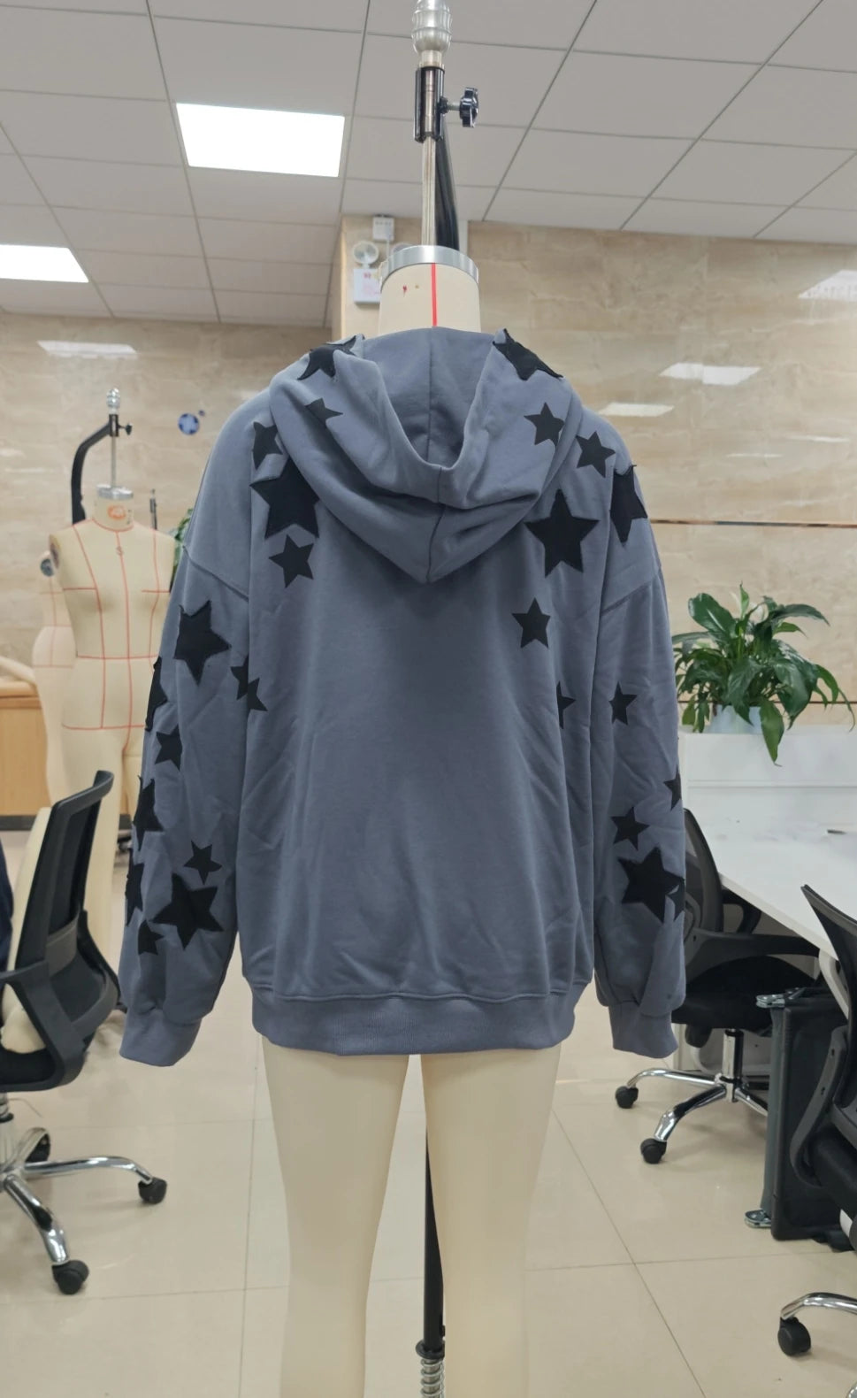 VacationGrabs American Casual Oversized Star Patch Hoodie Women Vintage Loose Drop Shoulder Kangaroo Pocket Everyday Street Sweatshirt