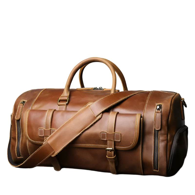 Retro Leather Travel Bag Men's Large-Capacity First Layer Cowhide Leather - VacationGrabs