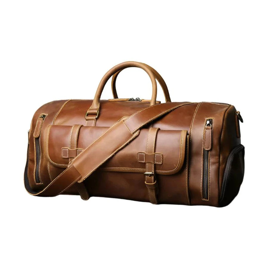 Retro Leather Travel Bag Men's Large-Capacity First Layer Cowhide Leather - VacationGrabs