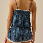 Polka Dot Cami & Shorts Pajama Set | Lace Trim Loungewear