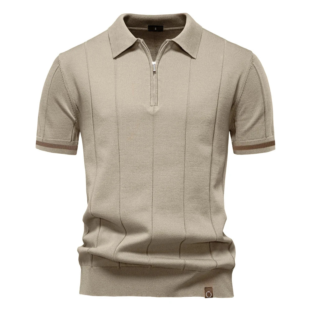 Men's Sport Zip Polo Shirt – Solid Color, Short Sleeve