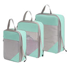 Set of mint green compression packing cubes for travel, lightweight and durable