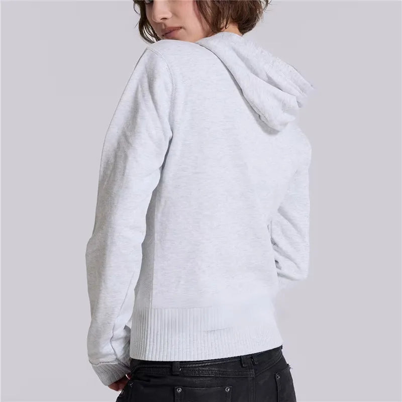 VacationGrabs Women Cropped Zip Up Hoodie Metallic Braided Embroidery Long Sleeve Ribbed Hem Y2K Streetwear Short Hooded Sweatshirt