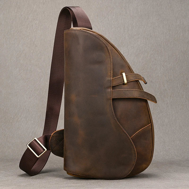 Vintage Real Leather Chest Backpack for Men Casual Travel Business Bag Men's Chest Pack Male Chest Bag Genuine Leather Crossbody