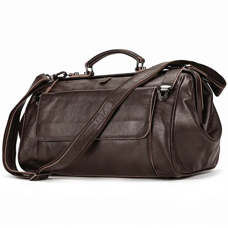 Top Grade Black Coffee Genuine Leather Travel Bag Anti-Theft Design - VacationGrabs
