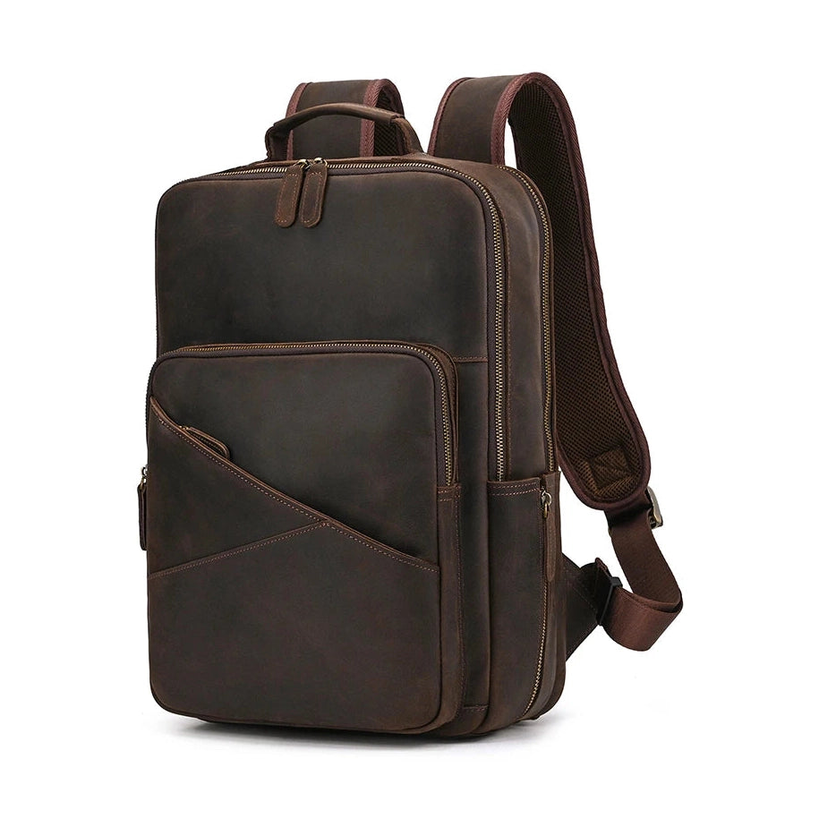 Men’s Crazy Horse Leather Backpack 15.6" Laptop School Bag