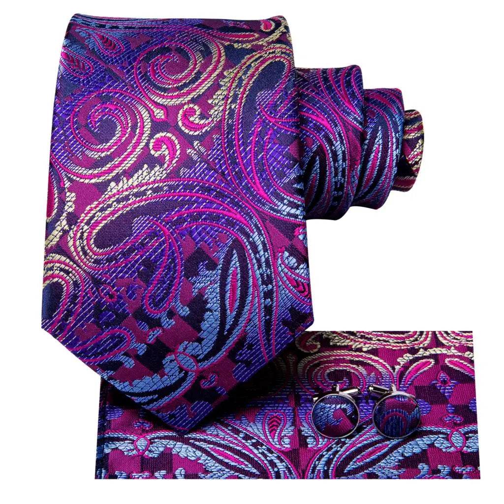 Purple Paisley Silk Tie Set for Men - VacationGrabs