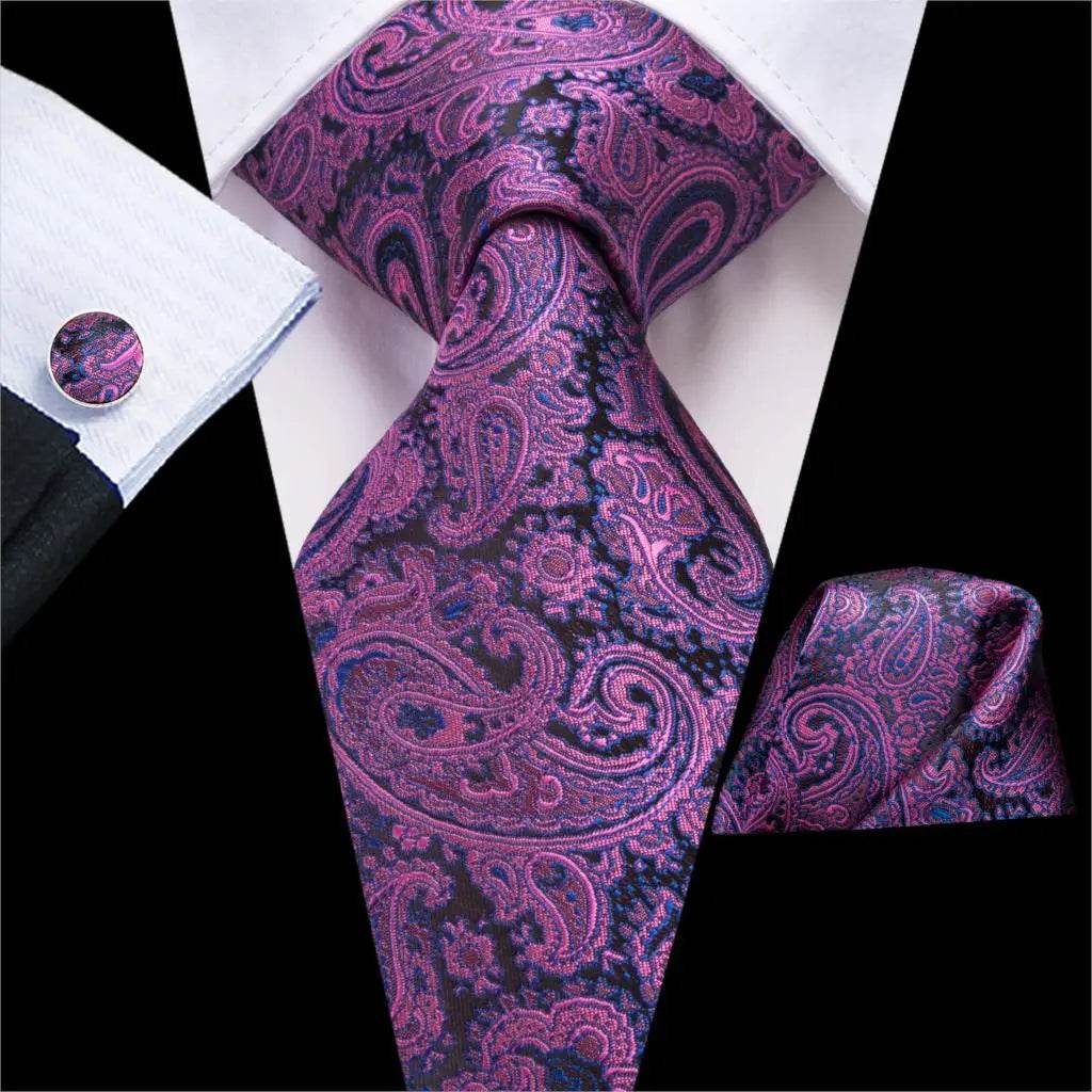 Purple Paisley Silk Tie Set for Men - VacationGrabs