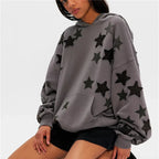 VacationGrabs American Casual Oversized Star Patch Hoodie Women Vintage Loose Drop Shoulder Kangaroo Pocket Everyday Street Sweatshirt