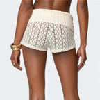 VacationGrabs Women Knitted Fold Over Shorts Slim Fit Ribbed Knit Mini Shorts Y2k Foldover Low Rise Sexy Micro Bottoms Streetwear