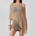 VacationGrabs Sheer Knitted Beach Poncho Cover Up for Women Lightweight Ponchos Capes Stylish Beachwear Swimwear Shawl Wraps