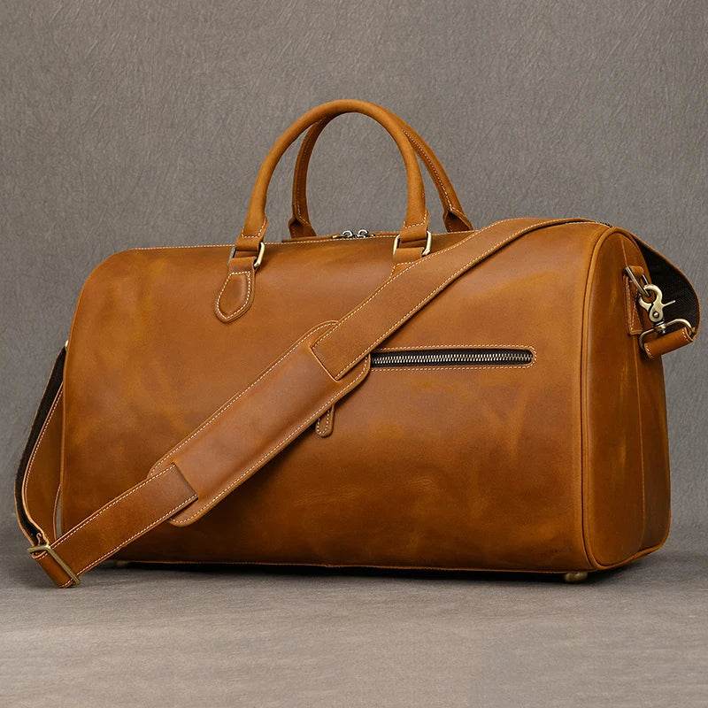 Crazy Horse Leather Travel Bag – Large Duffle for Men - VacationGrabs