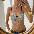 VacationGrabs Handmade Women Sexy Carnival Festival Bralette Flora Crystal Bra Top Party Club