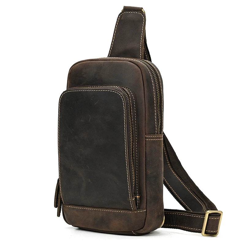 100% Genuine Leather Sling Bag Messenger Bag for Men Black - VacationGrabs