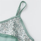 VacationGrabs Sexy Sequin Slim Fit Irregular Strap Tank Crop Tops Versatile Sexy Hot Girl Summer Mesh See Through Sleeveless Tee Shirt