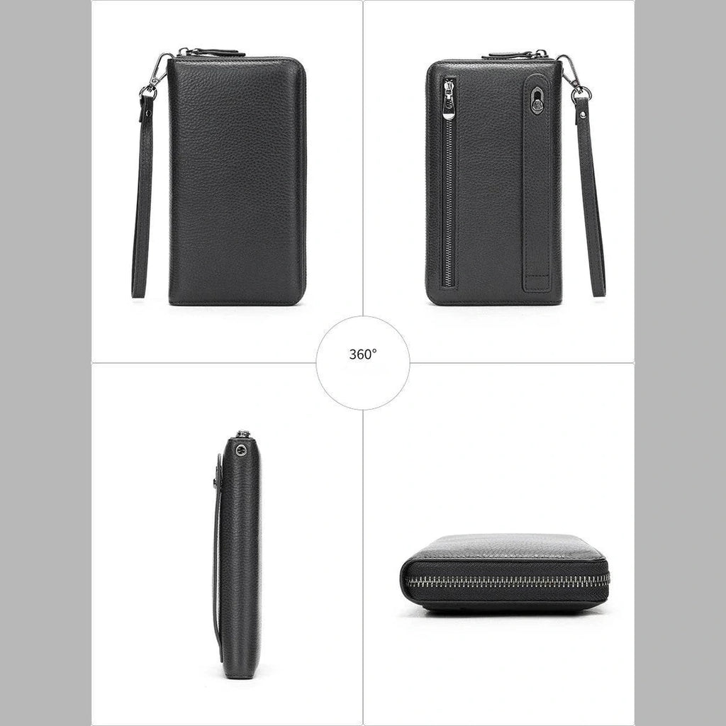Men's First Layer Cowhide Clutch Bag Leather Multi-Functional Long Purse - VacationGrabs
