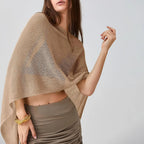 VacationGrabs Sheer Knitted Beach Poncho Cover Up for Women Lightweight Ponchos Capes Stylish Beachwear Swimwear Shawl Wraps